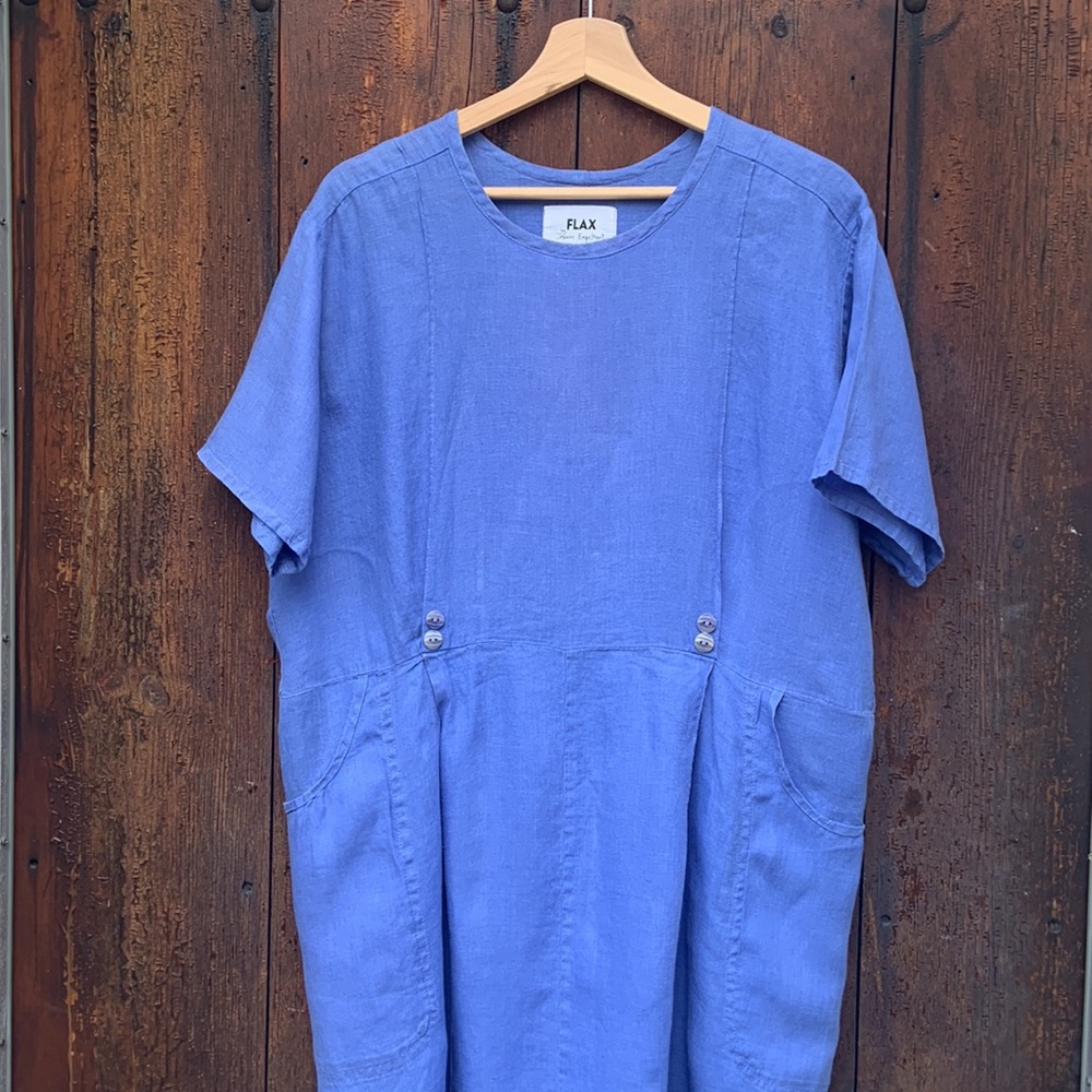 FLAX Relaxed Linen Maxi Dress in Periwinkle Blue